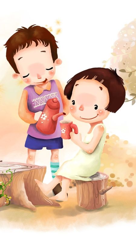 Couple Cartoon - Children Illustration Wallpaper