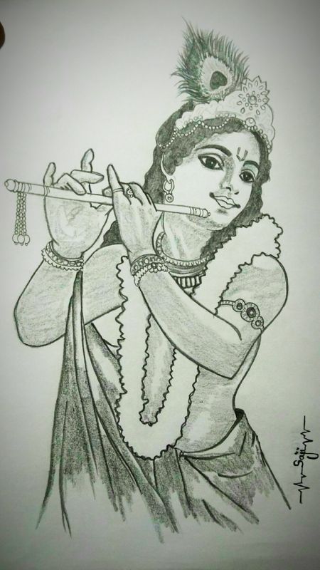 Krishna pencil sketch Wallpaper