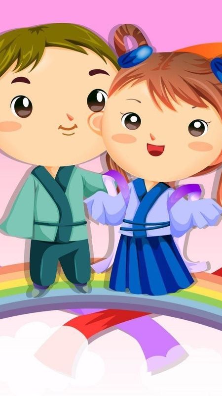 Couple Cartoon - Little Couple - Kids Cartoon Wallpaper