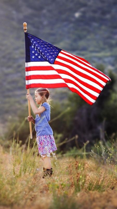 American Flag - Little Girl With Flag Wallpaper