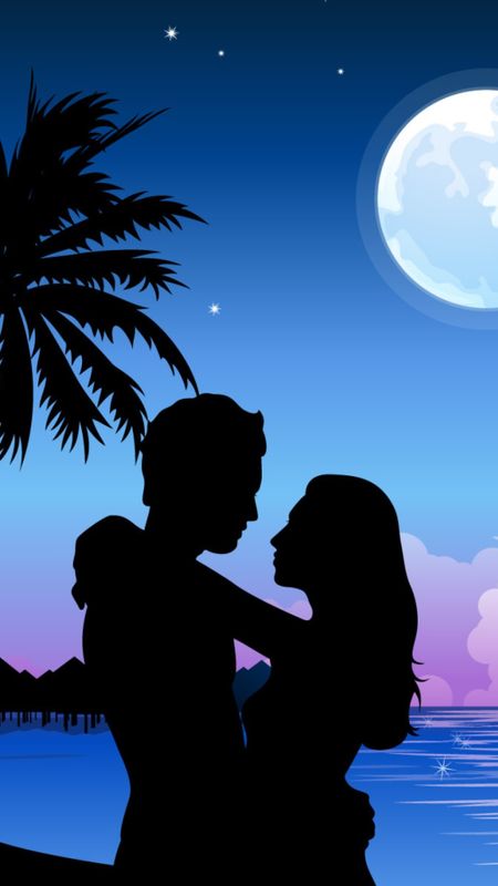 Couple Cartoon - Couple Love - Moon - Night Wallpaper