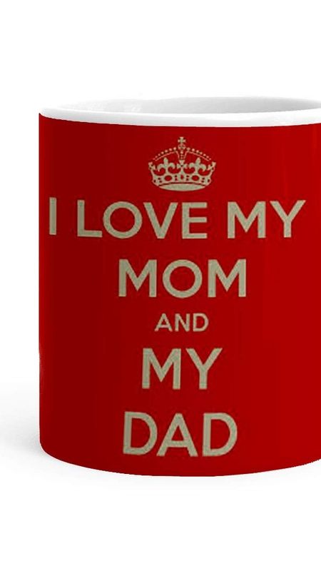 I Love Mom Dad - Red Print - Coffee Mug Wallpaper