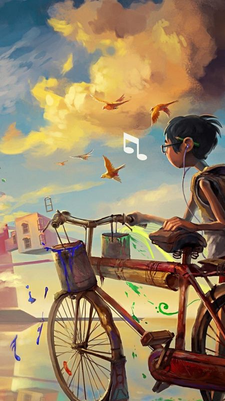 Boy Bike Music Wallpaper